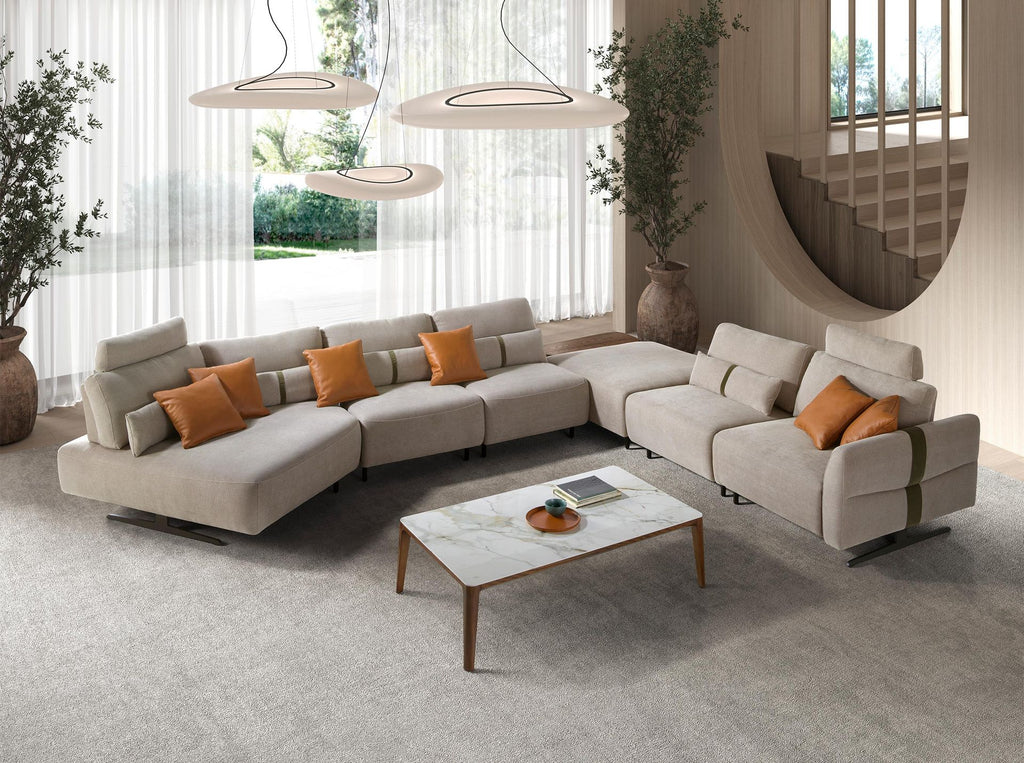 Sofá chaise longue relax modular derecho tela arena
