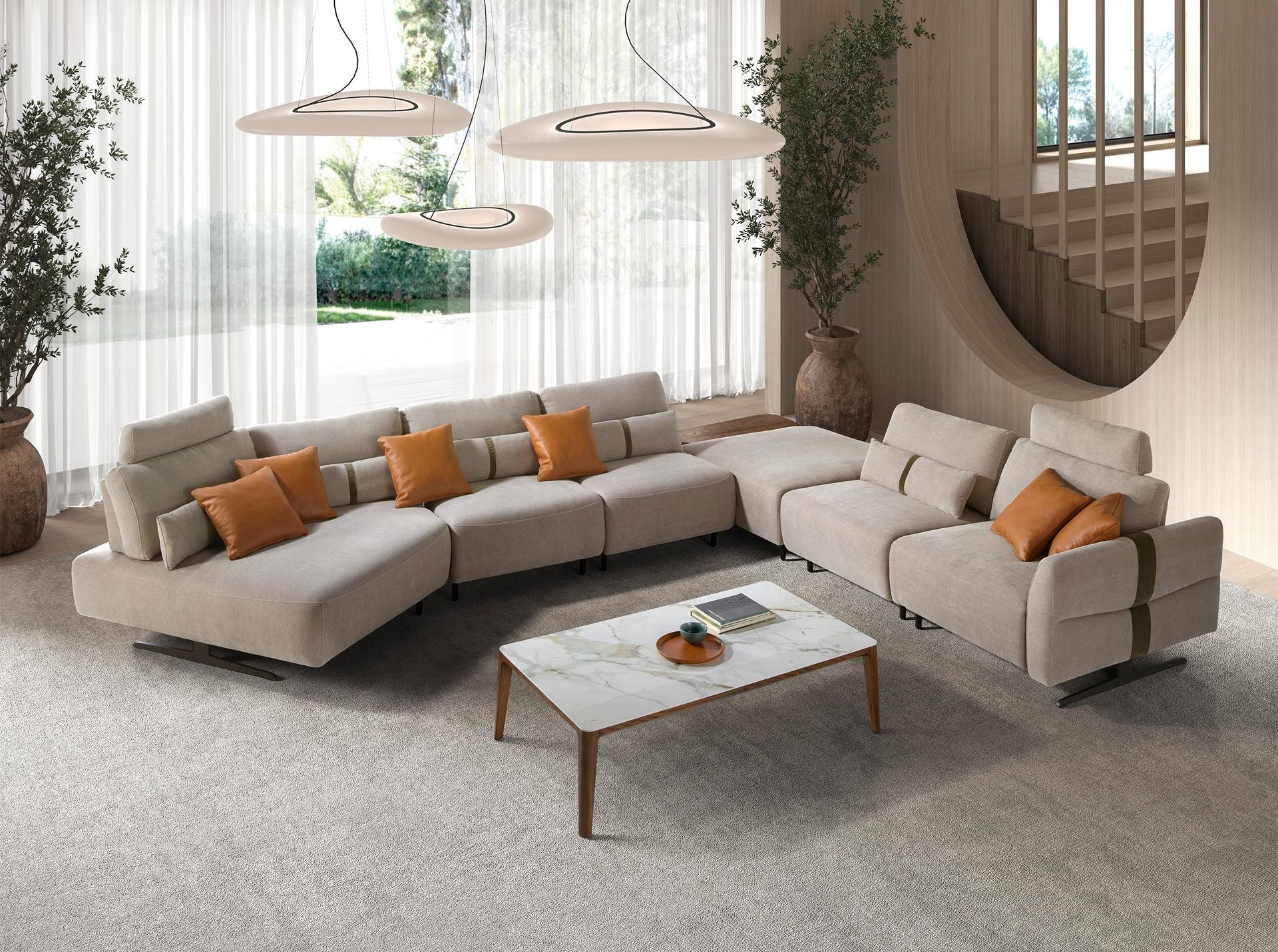 Sofá chaise longue relax modular derecho tela arena