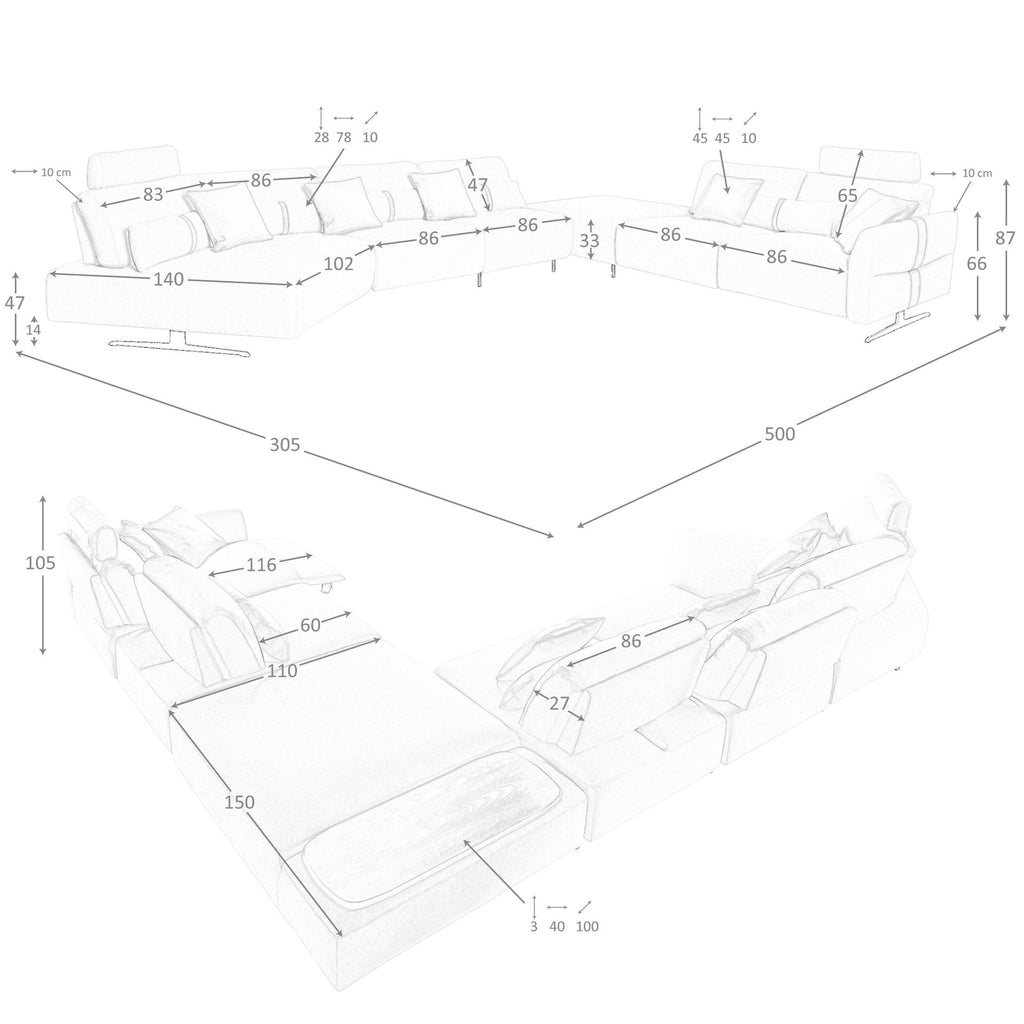 Sofá chaise longue relax modular derecho tela arena
