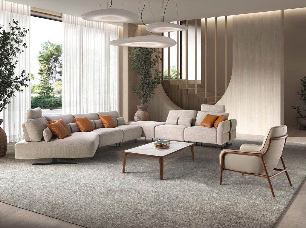 Sofá chaise longue relax modular derecho tela arena