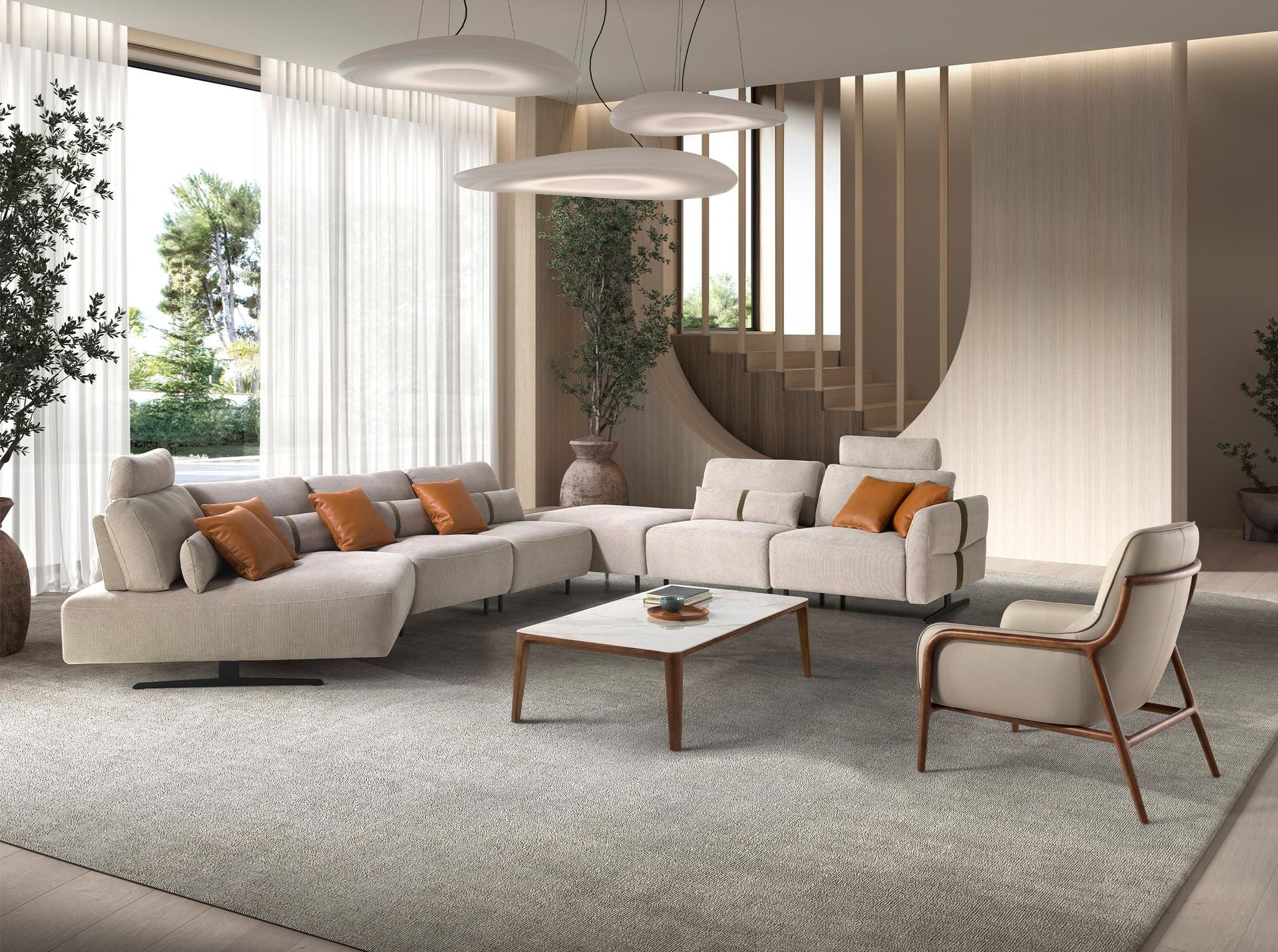 Sofá chaise longue relax modular derecho tela arena