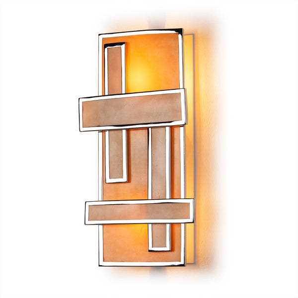Aplique de pared 27x11x52 cm de acrílico ámbar y metal plateado