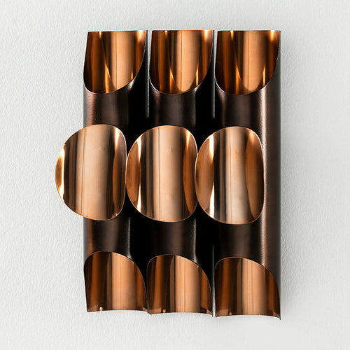 Aplique de pared de metal cobre con tres luces, 34x17x46 cm