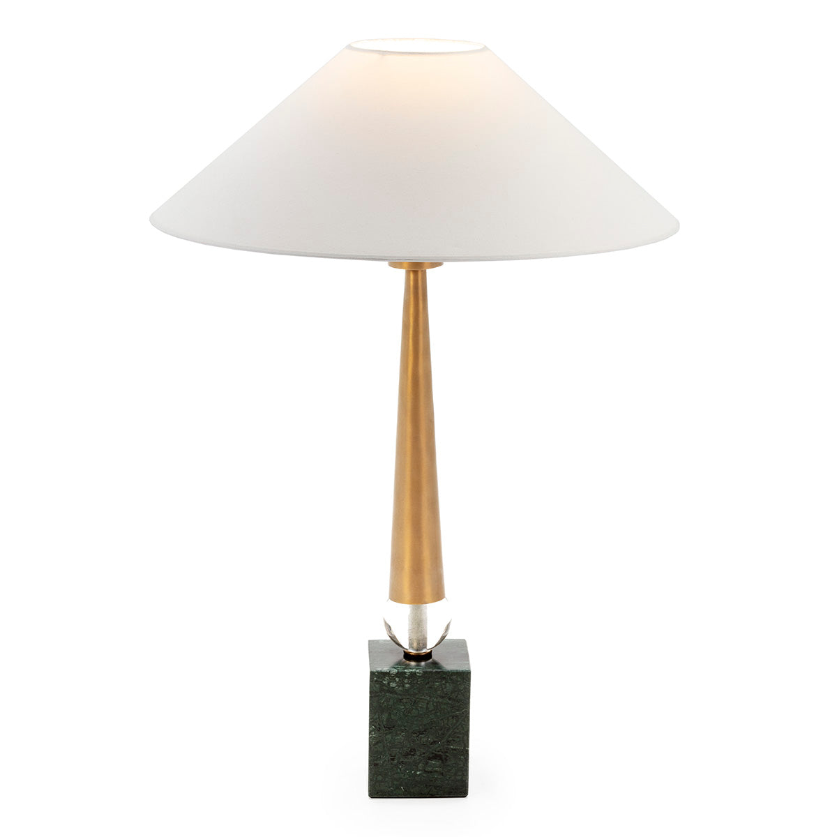 LAMPARA SOBREMESA 8x8x49 METAL DORADO ANTIC/ACRILICO TRANSPARENTE/PIEDRA VERDE