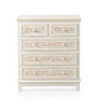 COMODA 5 CAJONES MADERA BLANCO SOBRE Y FRONTIS EN CREMA