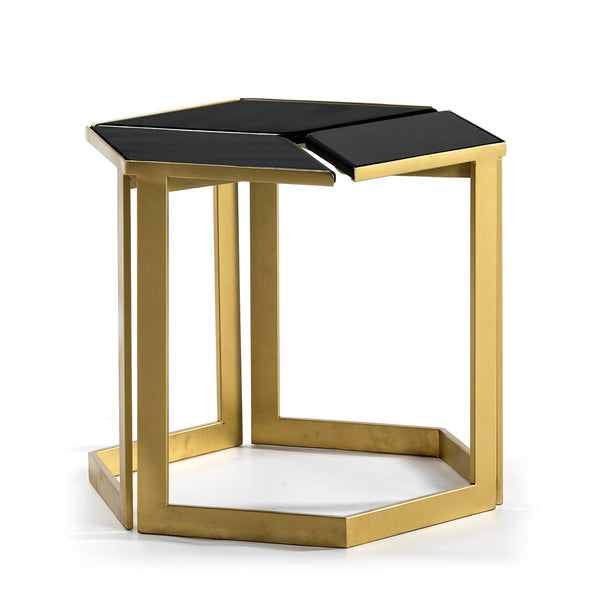 Mesa auxiliar 58x58x48 cm de granito negro y metal dorado