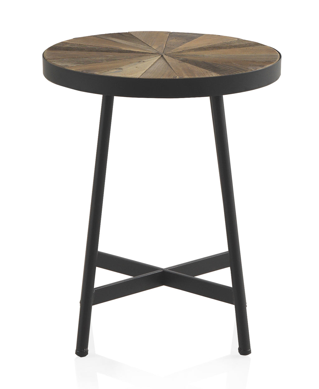 MESA AUXILIAR MADERA LAMINADA REDONDA 40 CM CON PIE METALICO