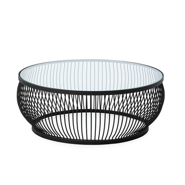 Taula de centre 93x93x34 cm de vidre i metall negre