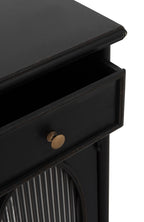 APARADOR CON ESTRUCTURA METAL, PUERTAS CON CRISTAL DE FORMA OVAL Y 3 CAJONES