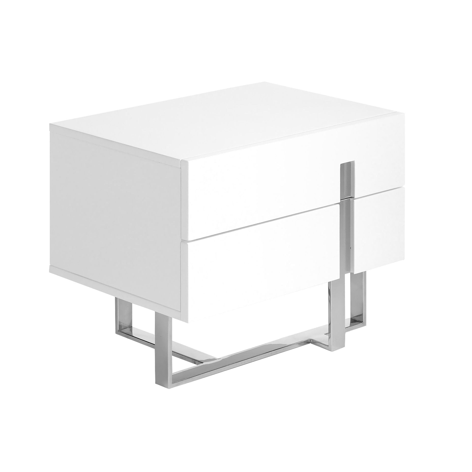 Mesita de noche madera blanco y acero cromado