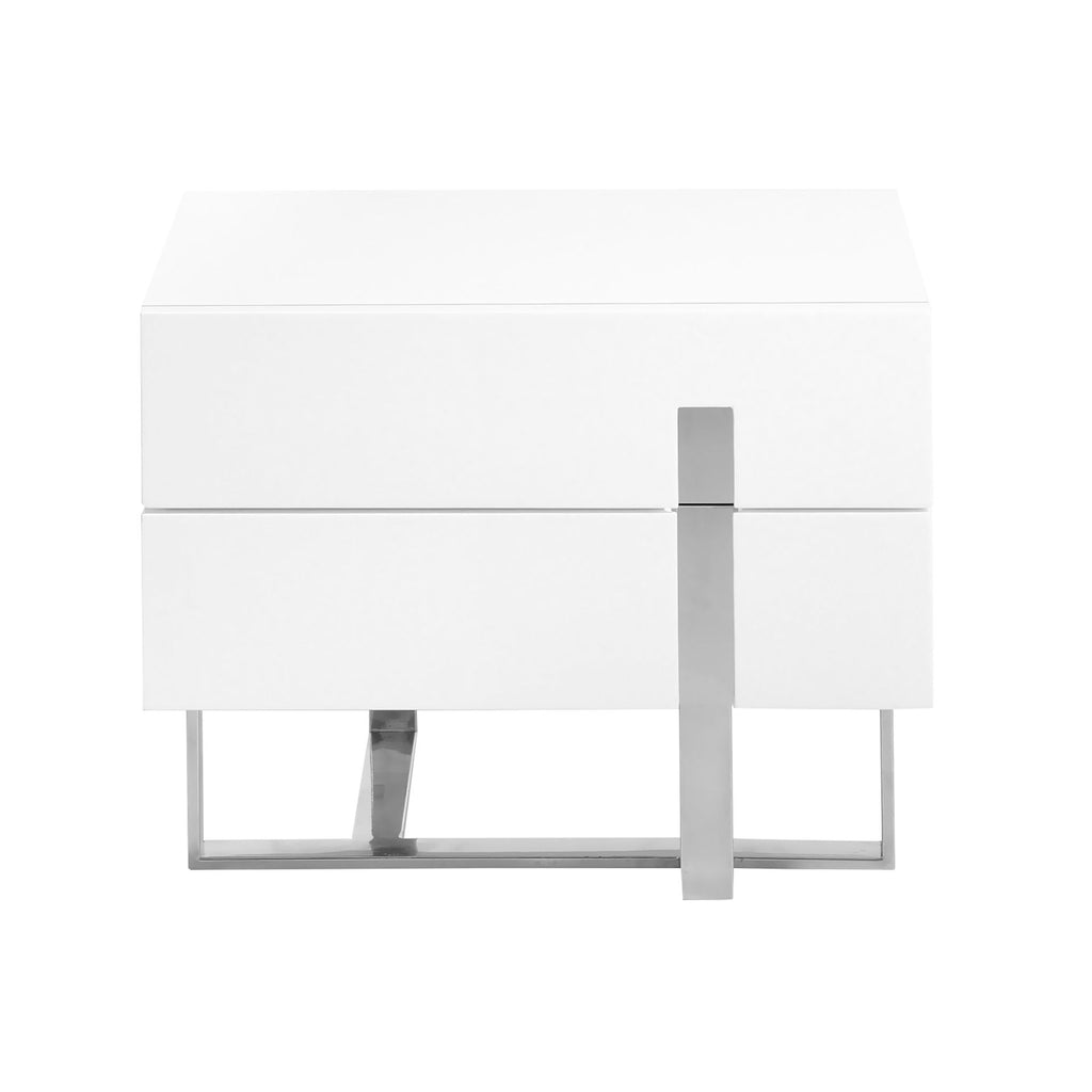 Mesita de noche madera blanco y acero cromado