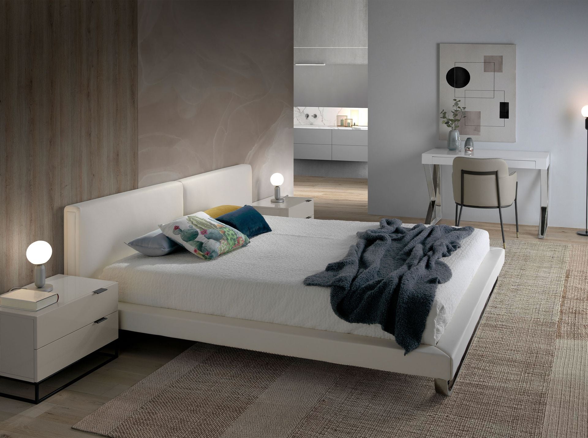 Mesita de noche madera gris y acero negro