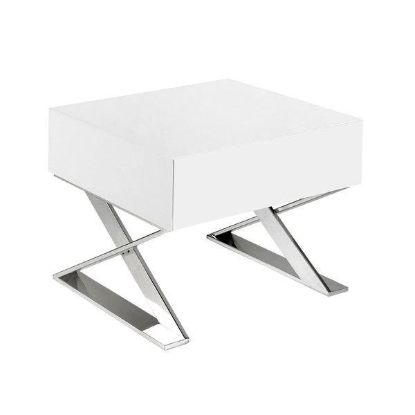 Tauleta de nit de fusta blanca i acer cromat 50x48x38 cm