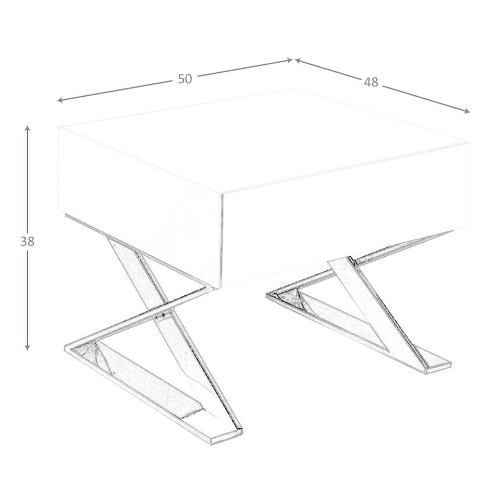 Mesita de noche madera blanca y acero cromado