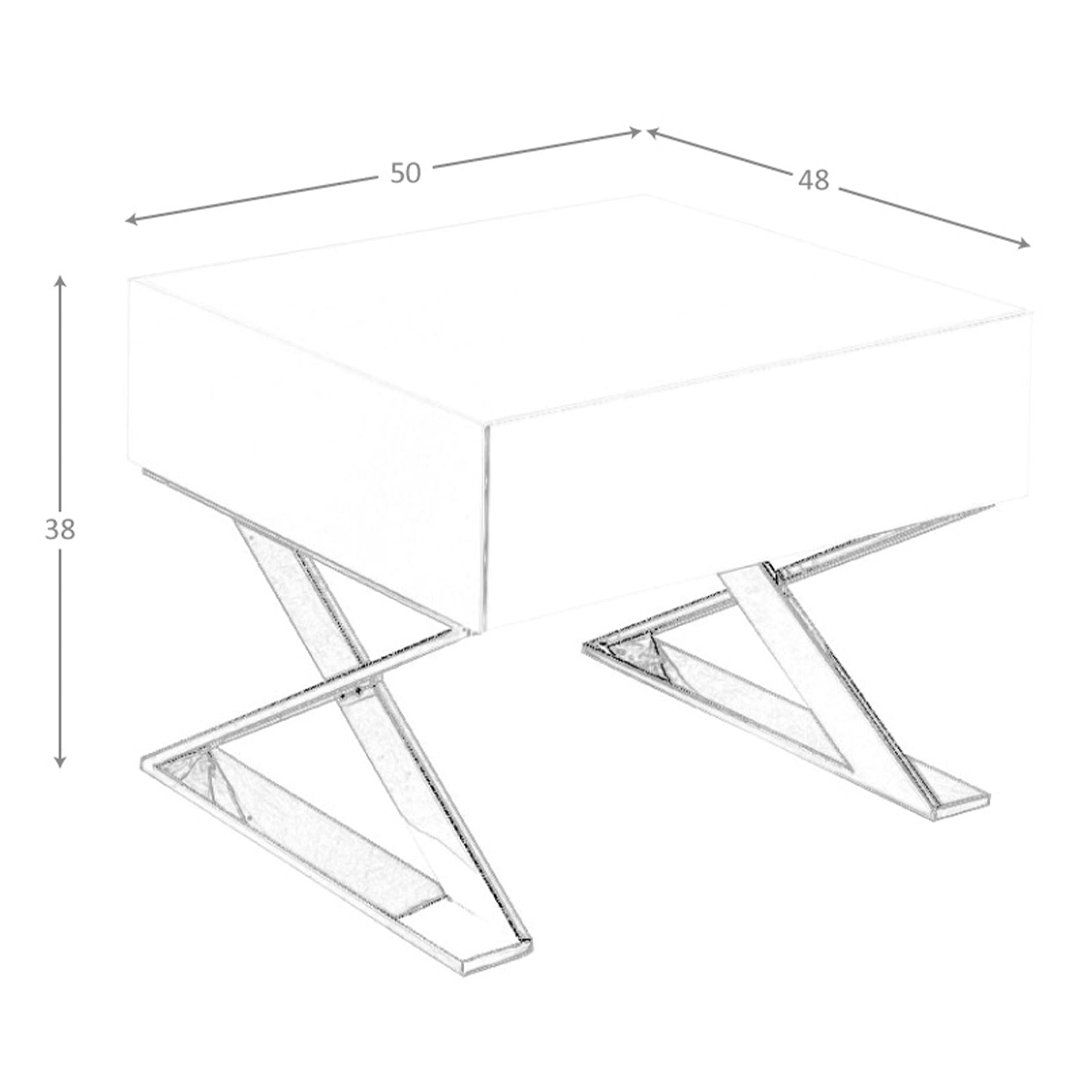 Mesita de noche madera blanca y acero cromado