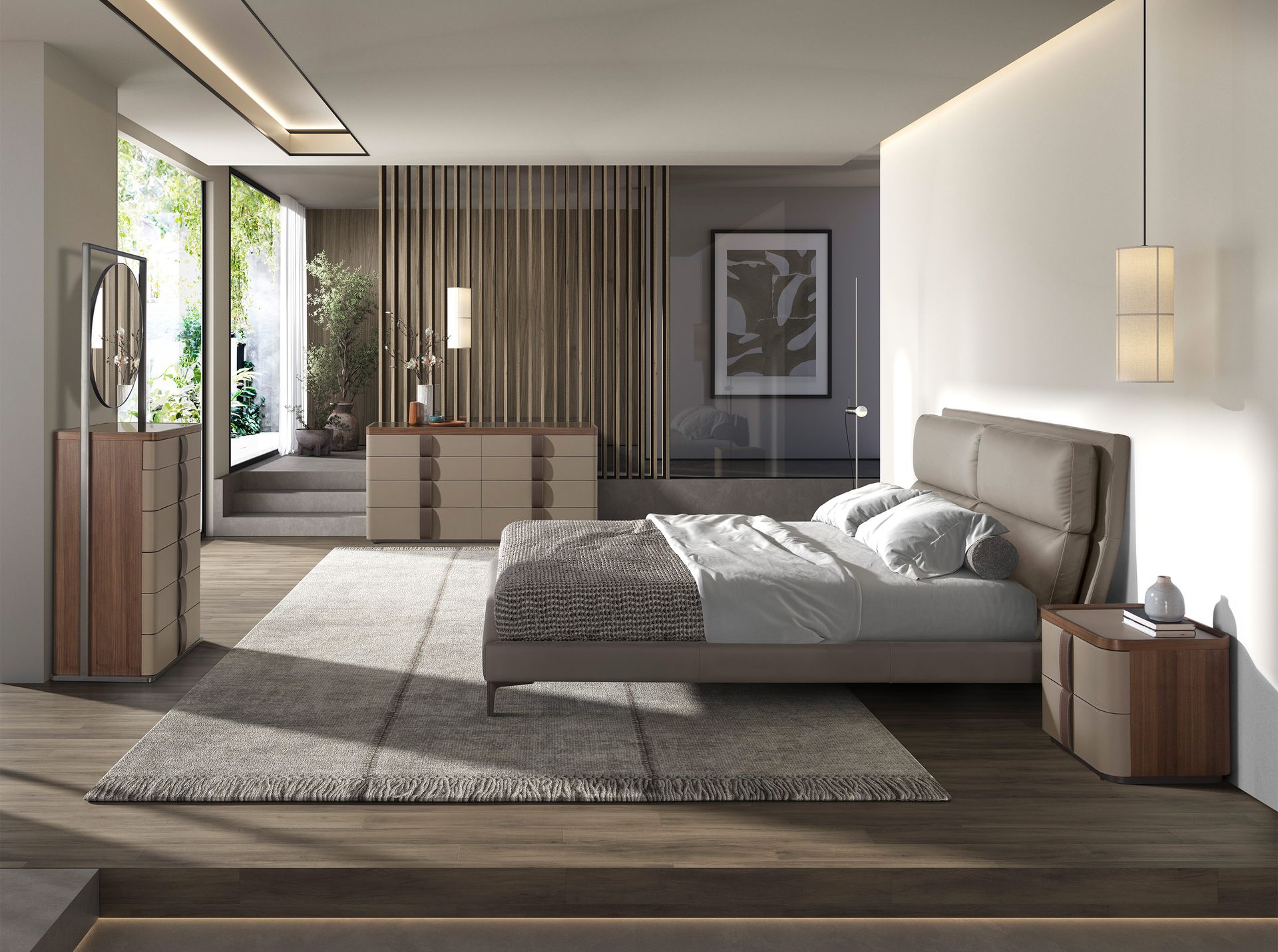 Cama polipiel color visón