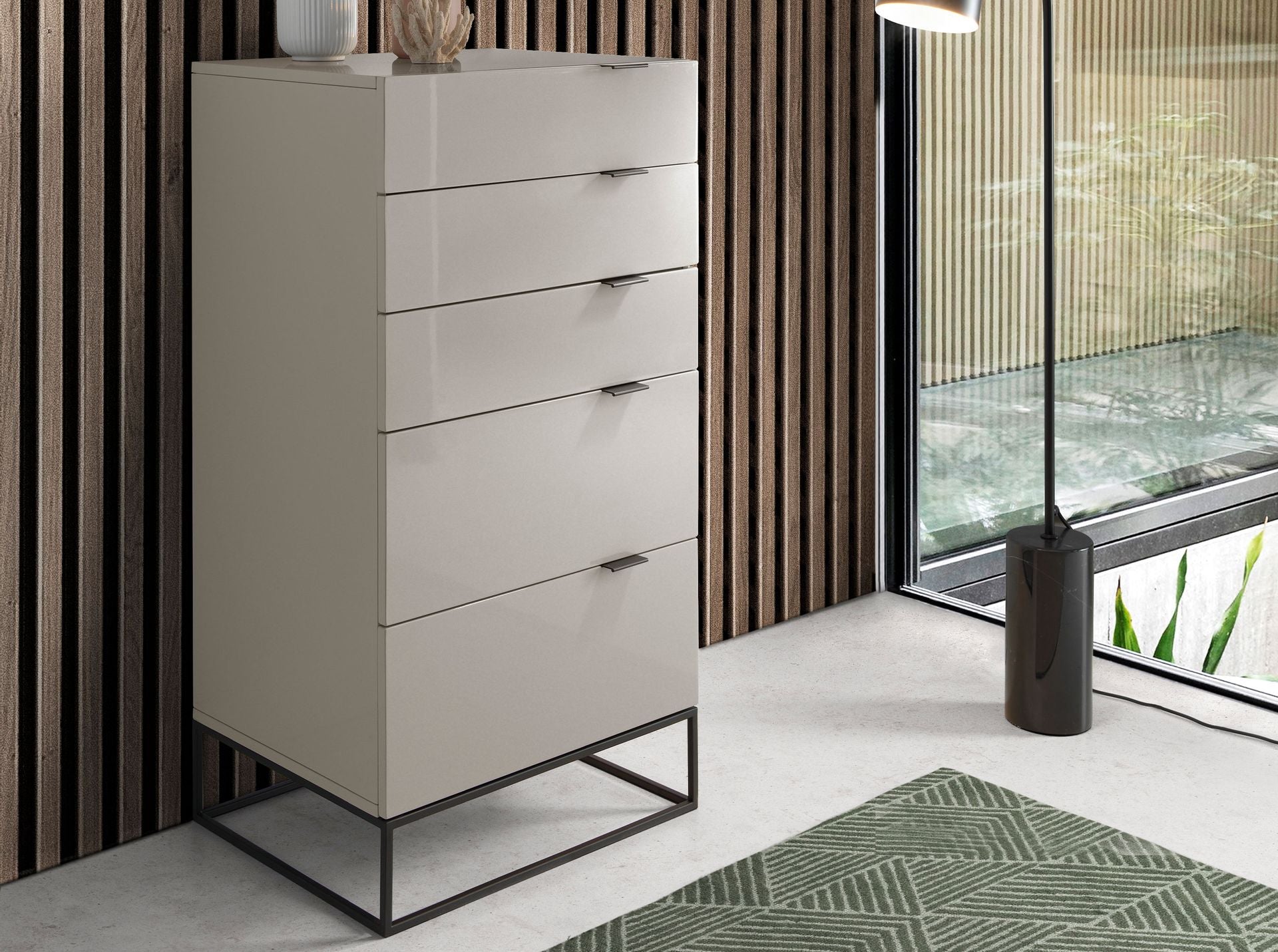 Chifonier madera gris y acero negro