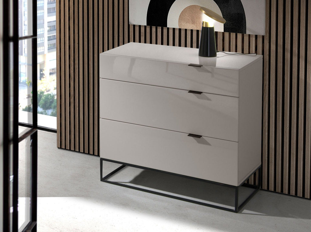 Cómoda madera gris y acero negro