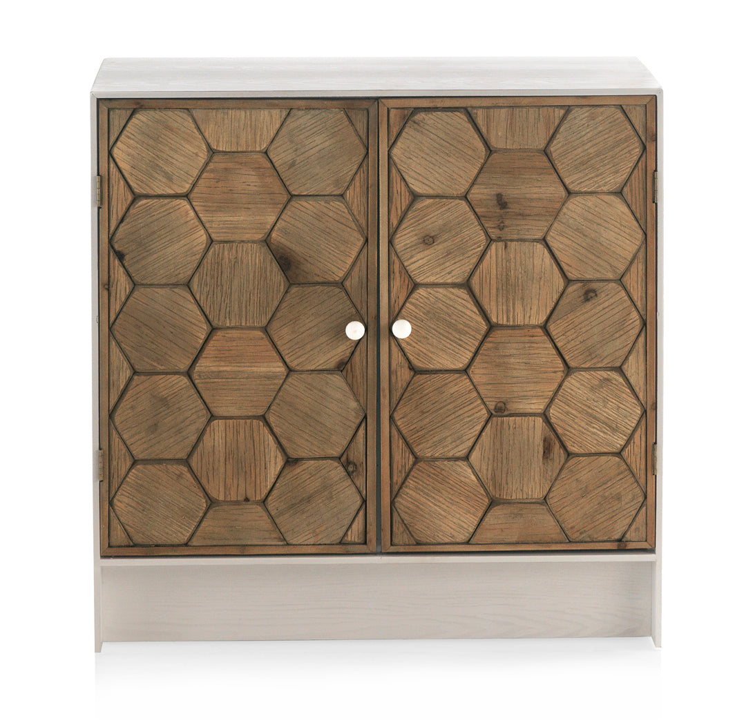 COMODA 2 PUERTAS MADERA DE FRESNO PATINADO BLANCO