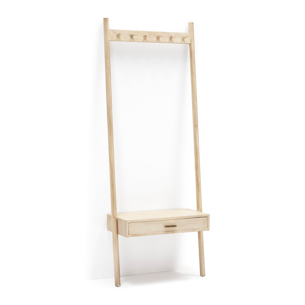 Penjador 73x36x190 cm de fusta blanc velat amb 1 calaix