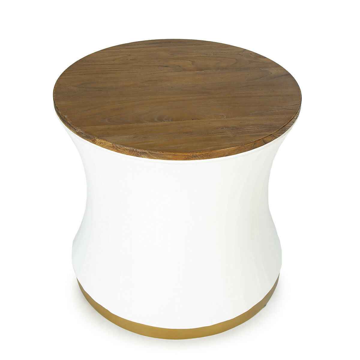 Mesa Auxiliar 60x60x60 Madera Natural/Blanco/Metal Dorado