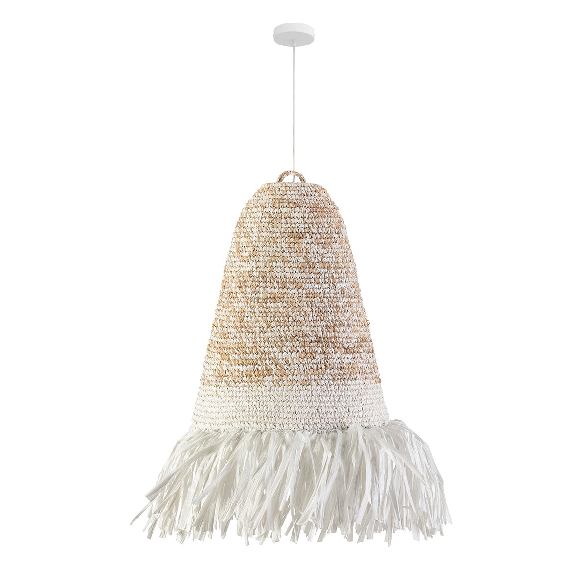 LAMPARA DE TECHO 53x53x95/295 SISAL NATURAL/BORLAS DE RAFIA BLANCO