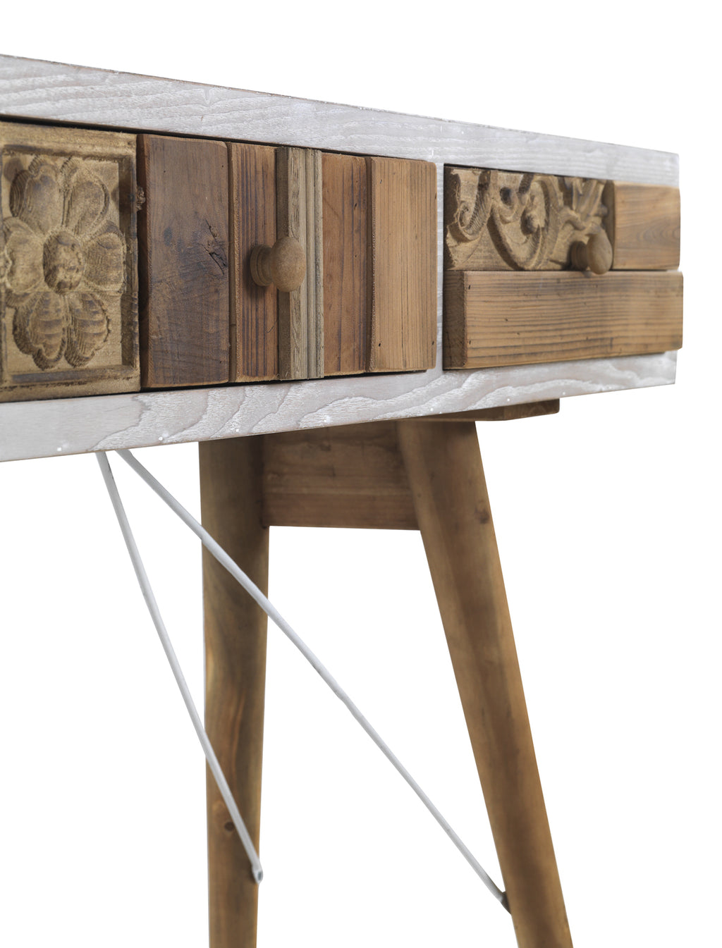 CONSOLA BASE BLANCA FRONTIS MADERA RECUPERADA NATURAL