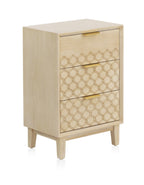 MESITA DE NOCHE 3 CAJONES CHAPADO EN ROBLE ACABADO EN MARFIL