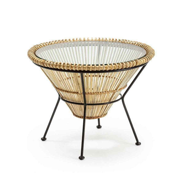 Mesa de centro 68x68x50 cm de mimbre y metal natural y negro