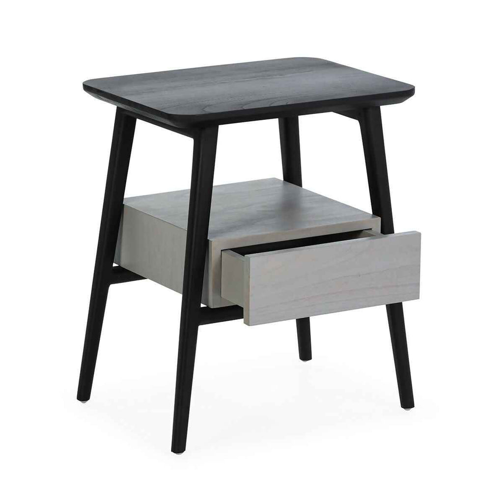 Mesita de Noche 50x38x60 Madera de Cedro Negro/Natural con Pátina Gris