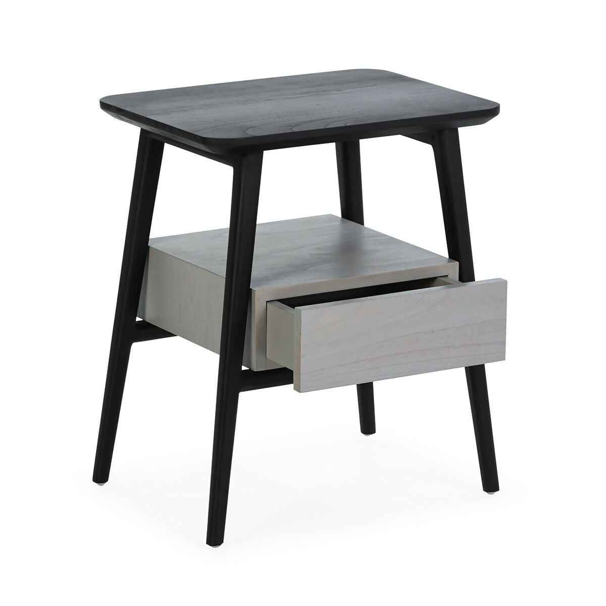 Mesita de Noche 50x38x60 Madera de Cedro Negro/Natural con Pátina Gris