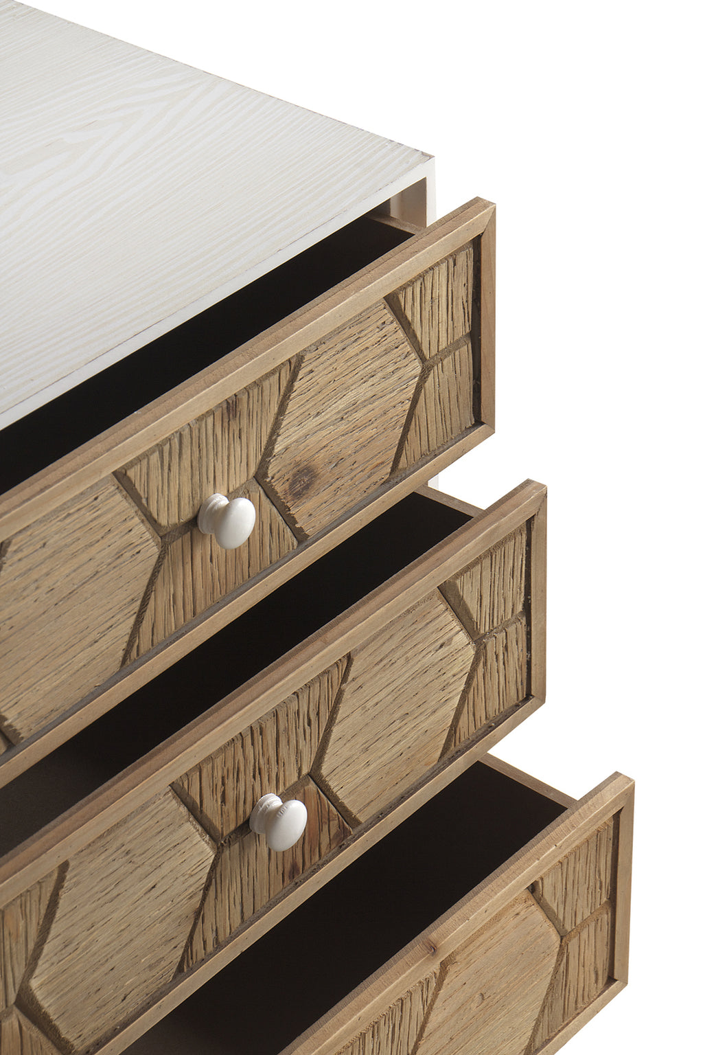 MESITA DE NOCHE 3 CAJONES MADERA DE FRESNO PATINADO BLANCO