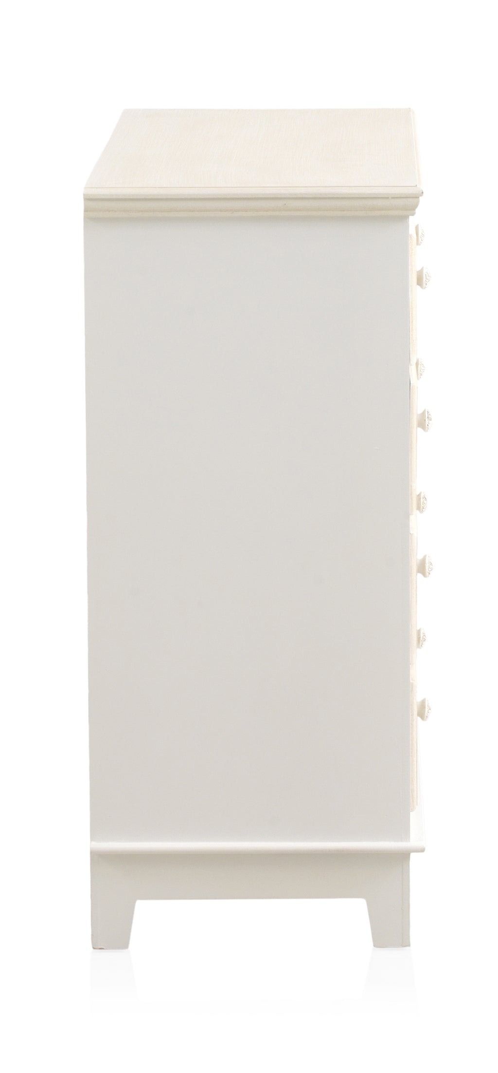 COMODA 5 CAJONES MADERA BLANCO SOBRE Y FRONTIS EN CREMA