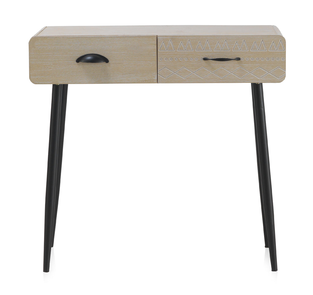 CONSOLA MADERA NATURAL PATAS METALICAS NEGRAS
