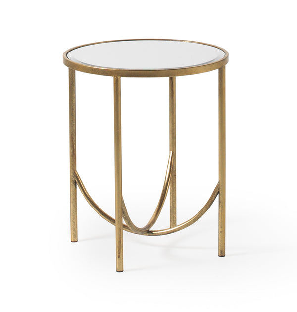 Tauleta auxiliar rodona de metall daurat amb sobre de vidre 45x45x54 cm