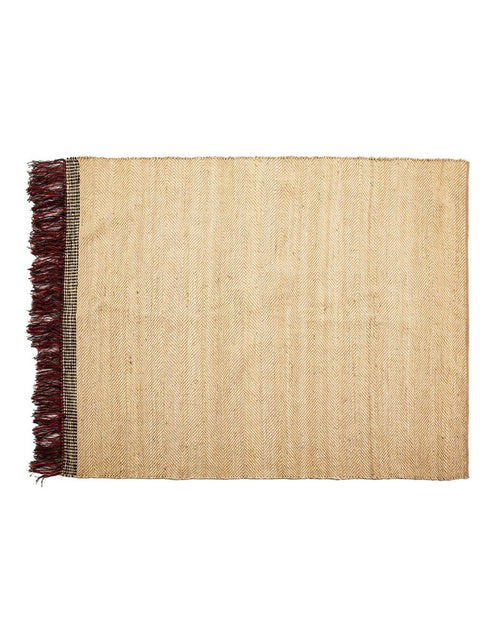 Alfombra de yute 200x250 cm en natural, negro y rojo