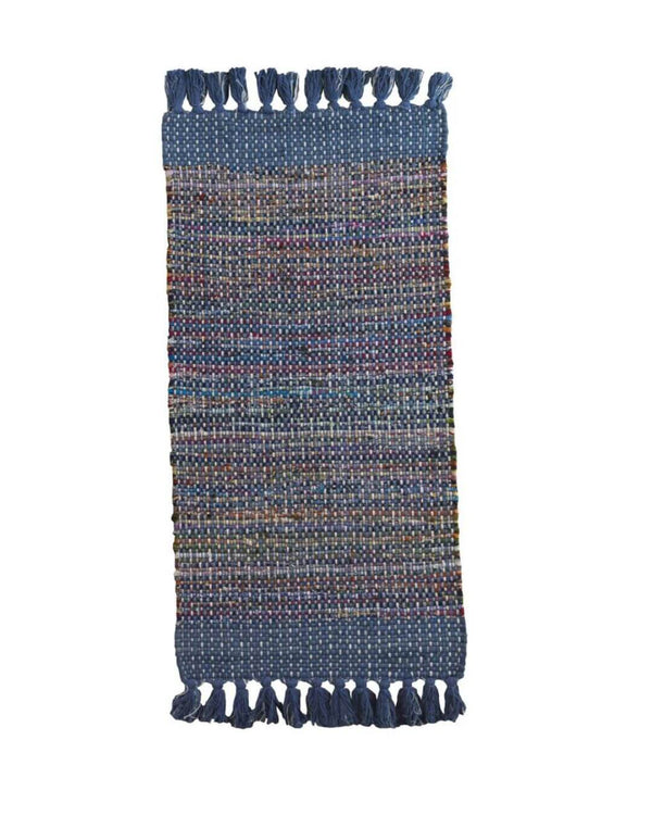 Alfombra de algodón azul 60x120 cm tejida a mano