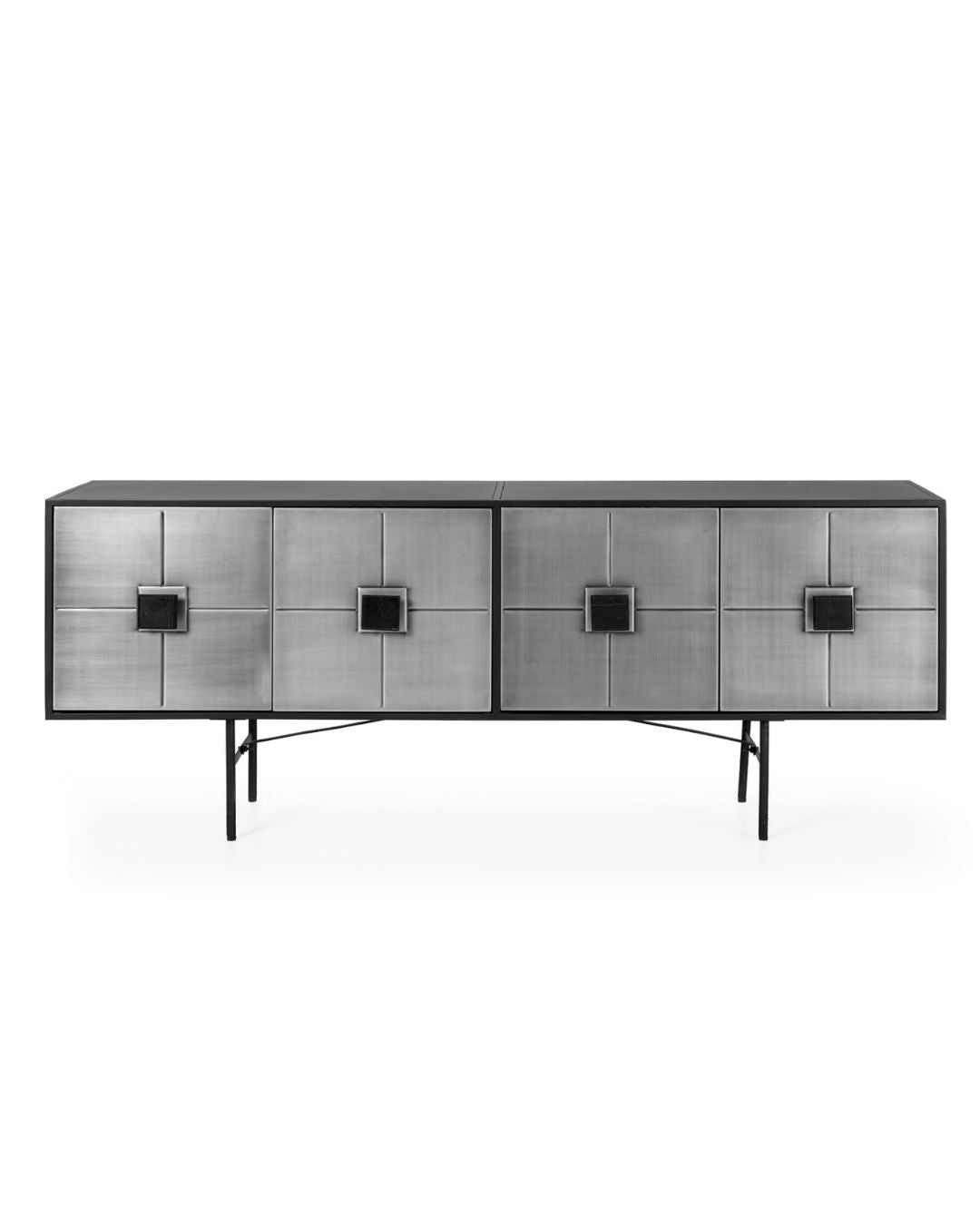 APARADOR 183x40x76 METAL NEGRO/PLATEADO/MARMOL NEGRO