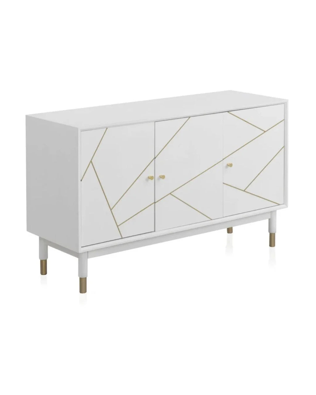 APARADOR 3 PUERTAS LACADO EN BLANCO CON FRONTIS DECORADO EN ORO