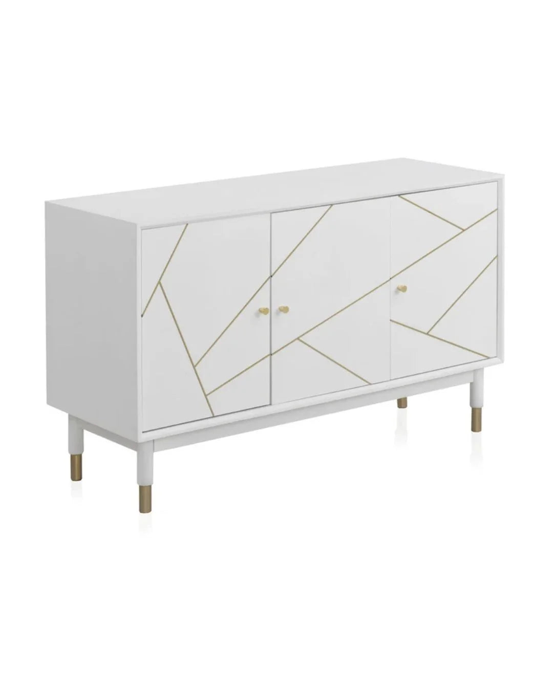 APARADOR 3 PUERTAS LACADO EN BLANCO CON FRONTIS DECORADO EN ORO