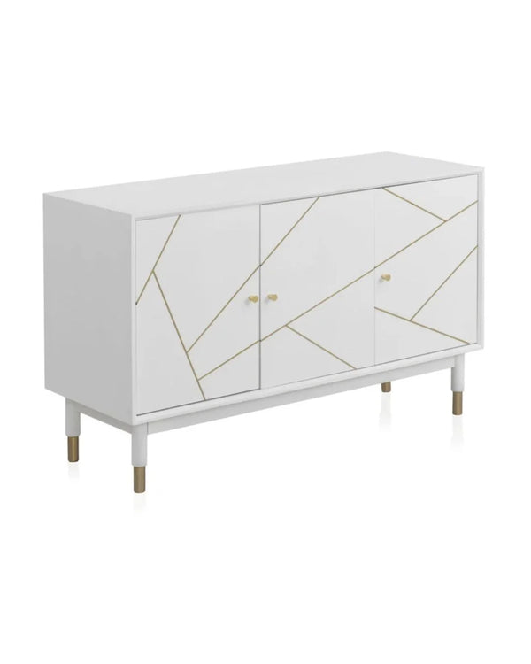 Aparador de 3 portes lacat en blanc amb frontal daurat 120x45x75 cm