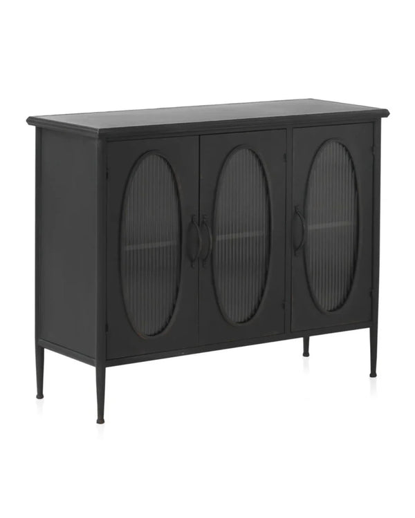 Aparador de metall amb portes de vidre ovalades 100x38x80 cm