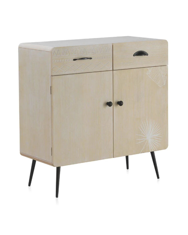 Aparador de madera natural con patas metálicas negras 76x34x78 cm