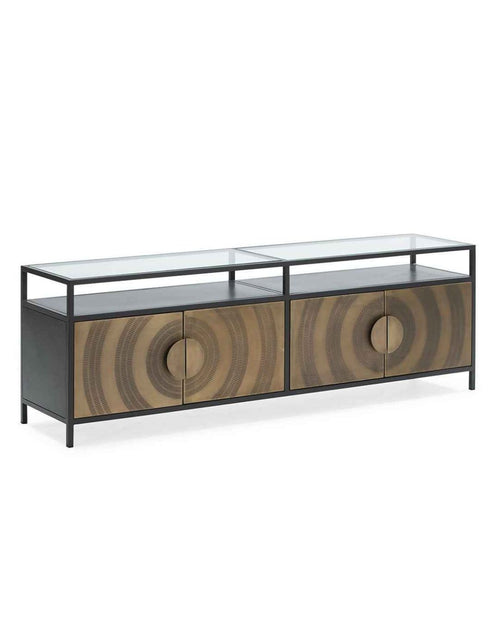 Aparador de 183x43x61 cm en metal y cristal dorado y negro de Thai Natura