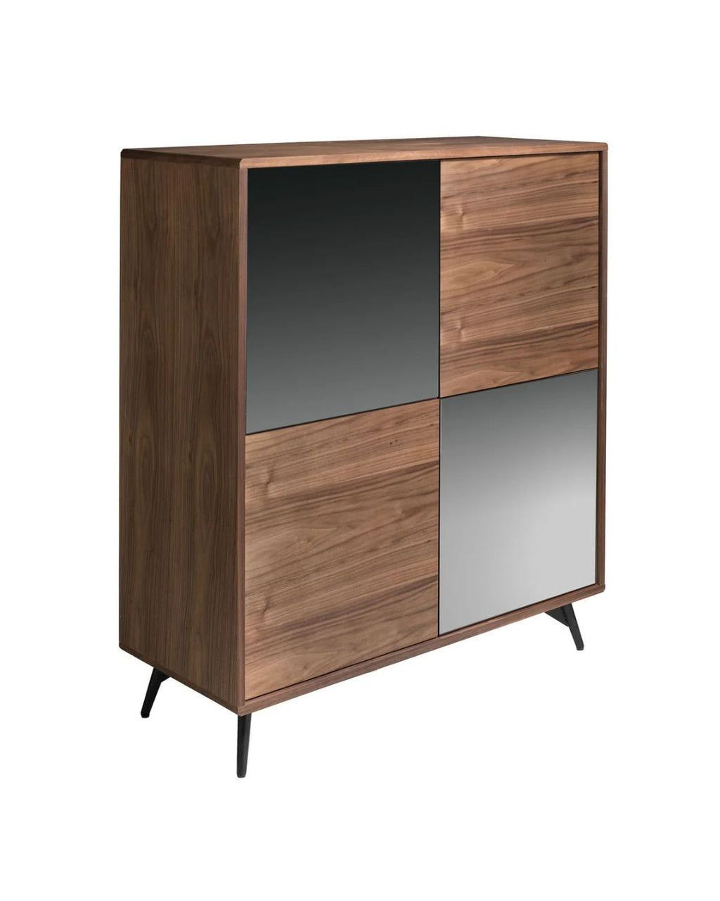 Aparador alto cristal negro efecto espejo, nogal y acero negro