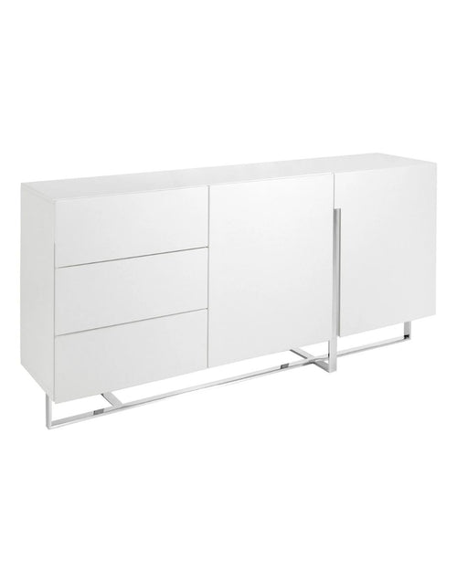 Aparador de 180x42x85 cm en madera blanca y acero cromado, vista frontal