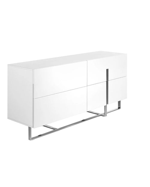 Aparador de 160x46x75 cm en madera blanca y acero cromado