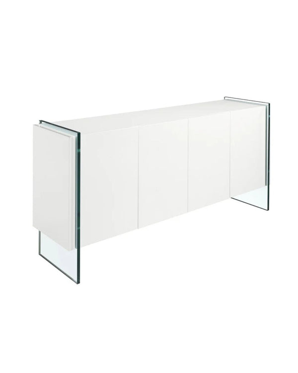 Aparador 170x43x77 cm de fusta blanca amb potes de vidre trempat
