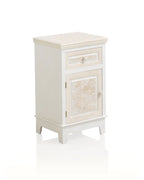 MESITA 1 CAJON+1 PUERTA MADERA BLANCO SOBRE Y FRONTIS EN CREMA