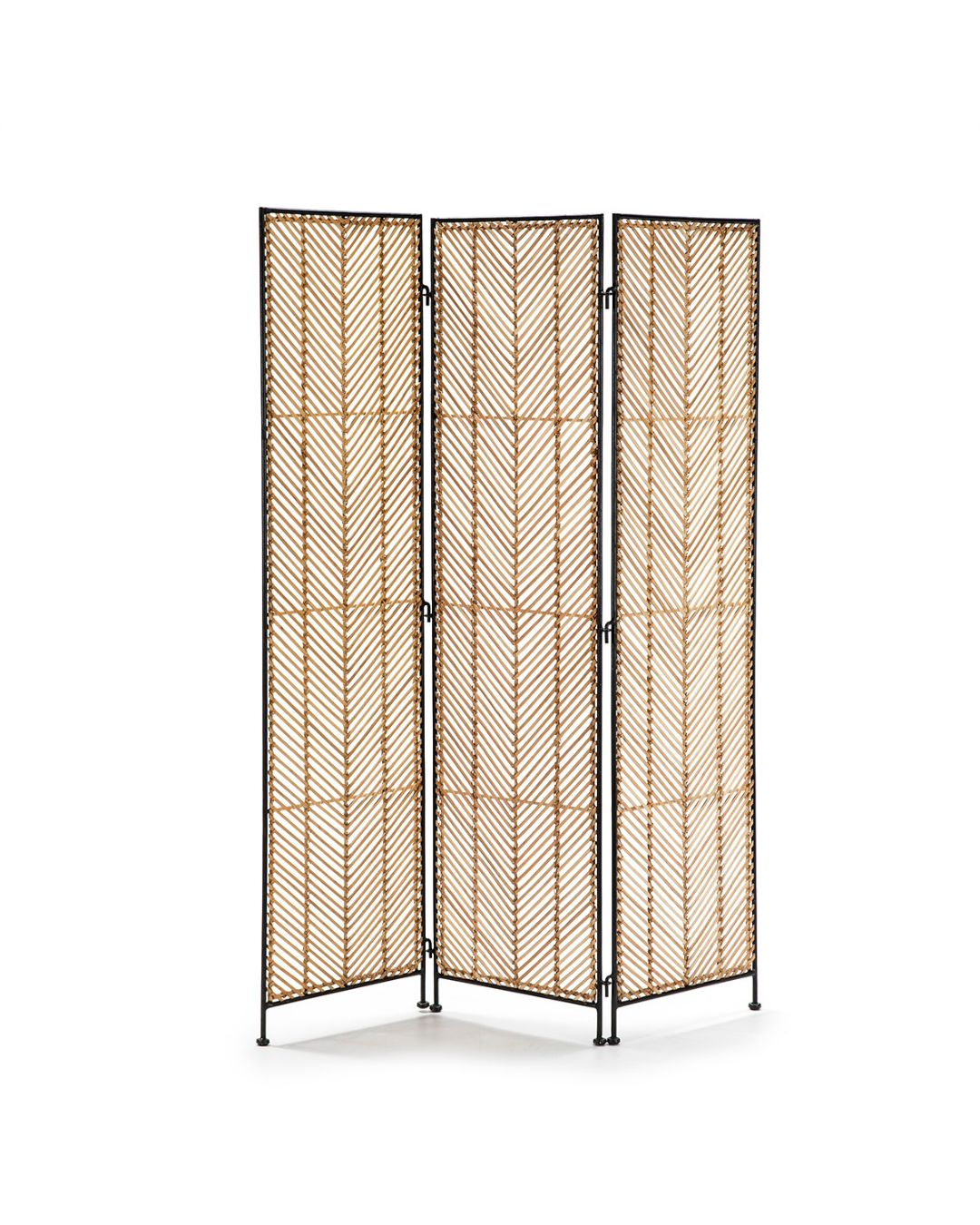 BIOMBO 140x2x178 MIMBRE NATURAL/METAL NEGRO